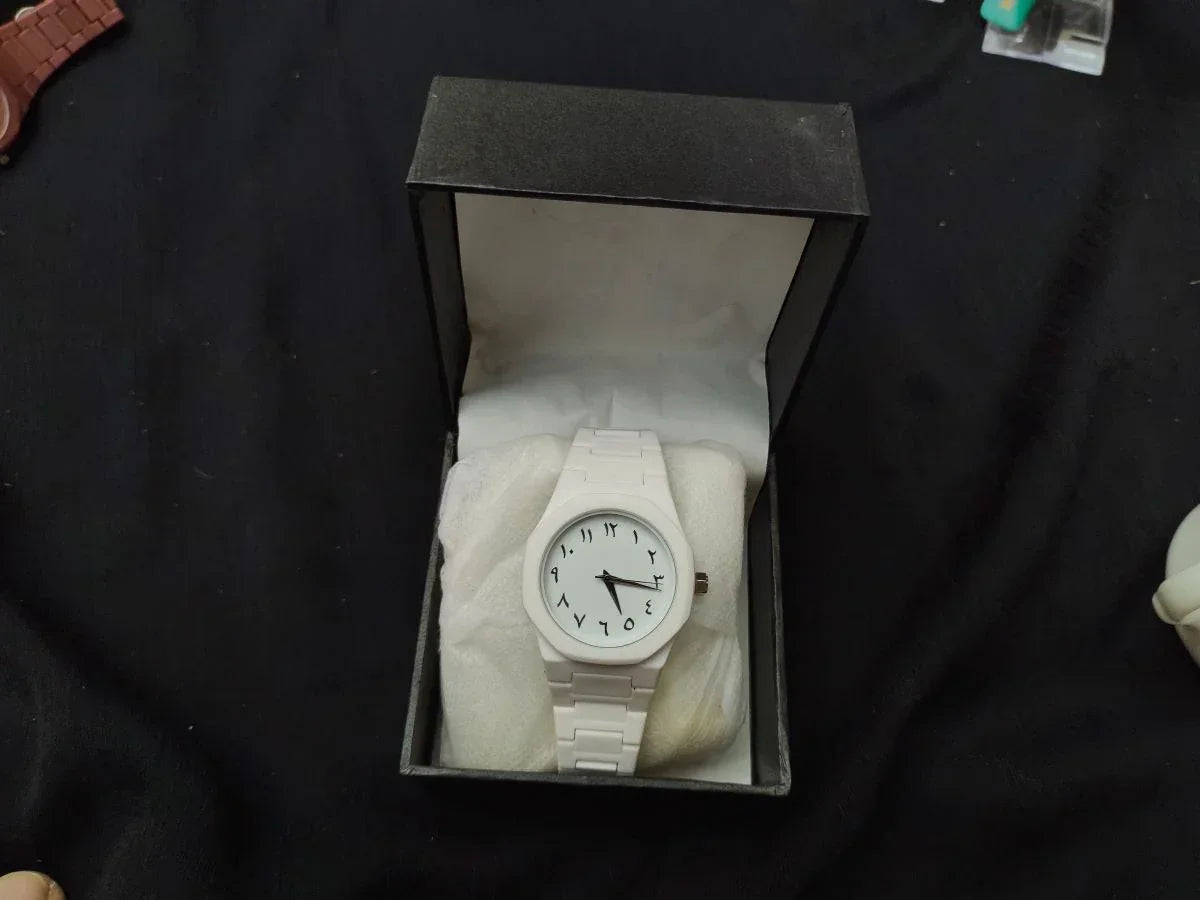 Men's Carbon Fiber White Arabic Aura Watch