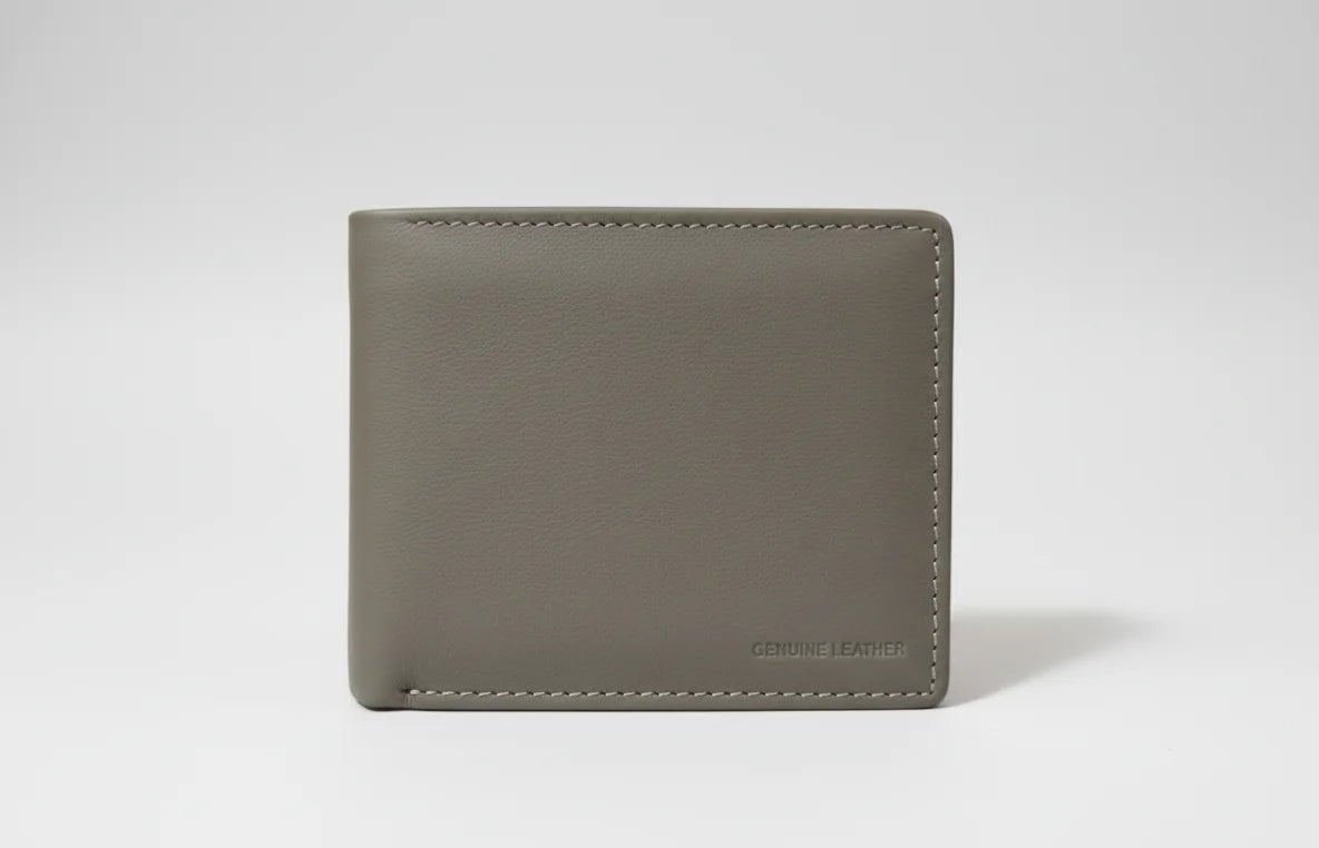 Gray leather wallet on a white background