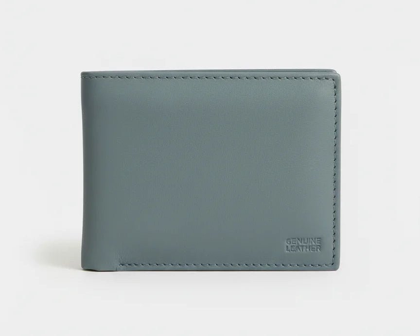 Green leather wallet on a white background