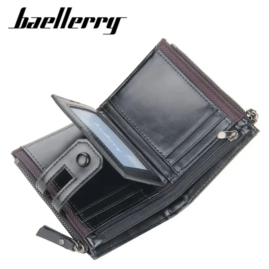 Black wallet with open design on a white background, featuring the brand 'baellerry'.