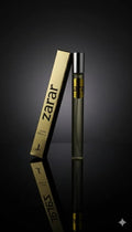 Zazar vape pen and packaging on a reflective surface with a dark background